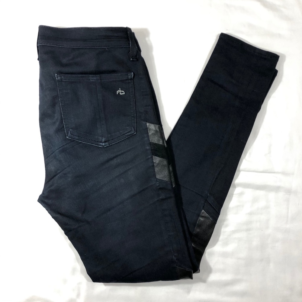Rag & Bone Navy Leather-Trim Mid-Rise Jeans Sz 27